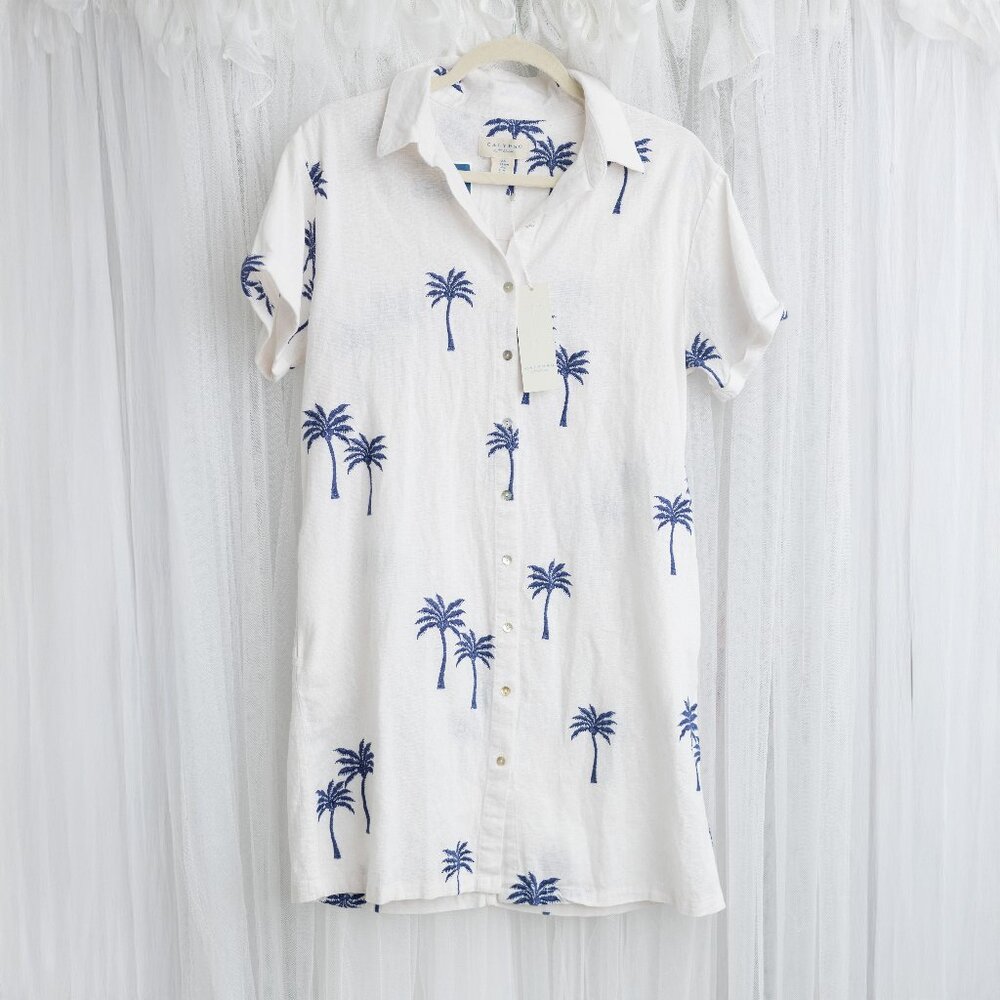 Calypso St. Barth Palm Print Linen Dress Resort Style